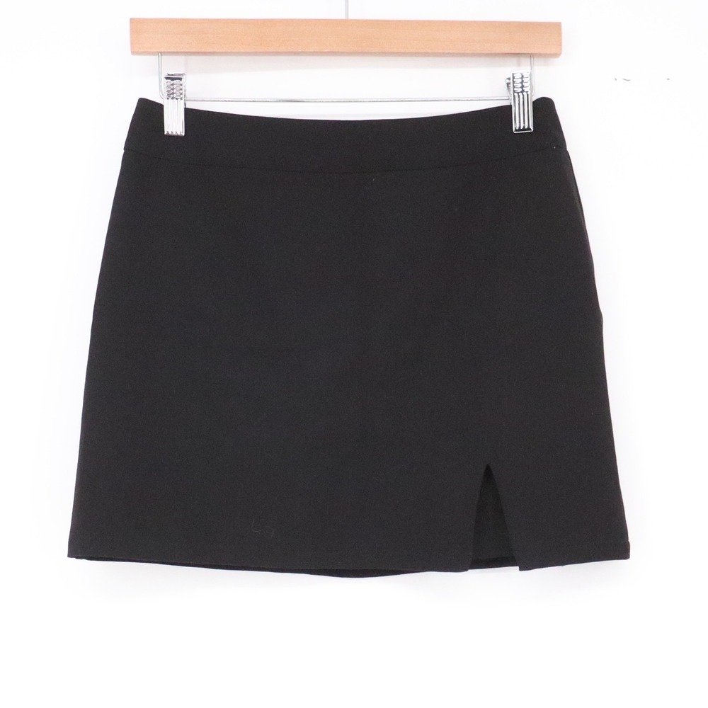 SNDYS Skirt Womens S Mini Front Slit Black Stretch Solid Excellent